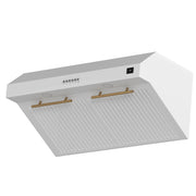 Forno Bari 30-Inch Under-Cabinet Range Hood, 400 CFM, White with Antique Brass Handles (Model FRHUC5255-30WHT)