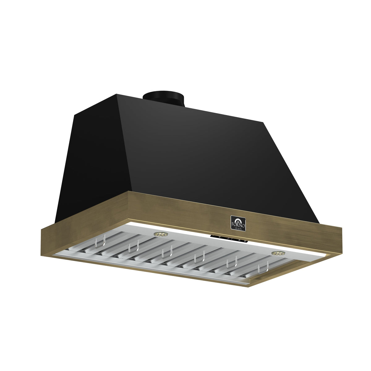 FORNO Vittorio 36-Inch Wall Mount Range Hood, 600 CFM, Black with Antique Brass Trim, Remote Control (FRHWM5078-36BLK)