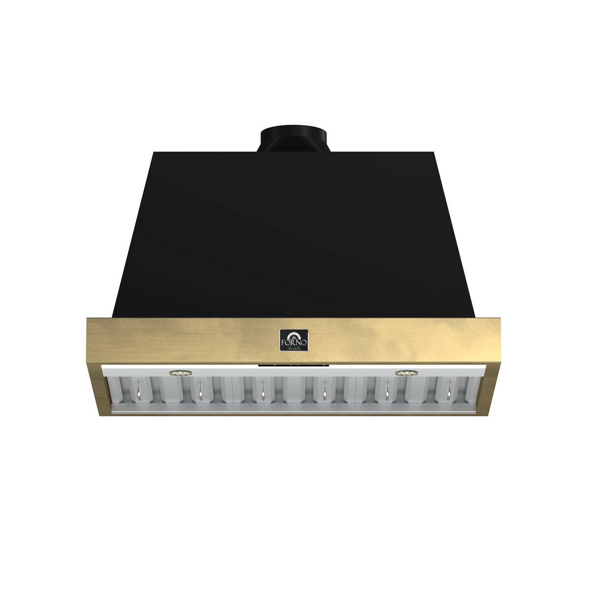 FORNO Vittorio 36-Inch Wall Mount Range Hood, 600 CFM, Black with Antique Brass Trim, Remote Control (FRHWM5078-36BLK)