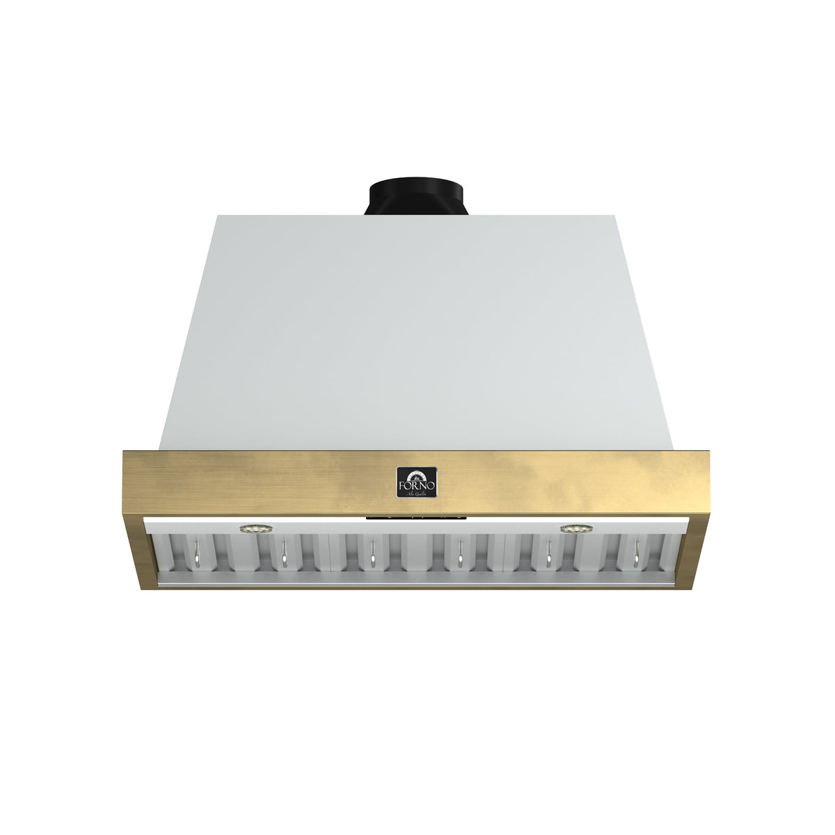 Forno Vittorio 36-Inch Wall-Mount Range Hood, 600 CFM, White with Antique Brass Trim, Remote Control (Model FRHWM5078-36WHT)