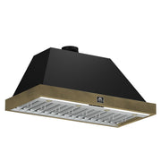 FORNO Vittorio 48-Inch Wall-Mount Range Hood, 600 CFM, Black with Antique Brass Trim, Remote Control (Model FRHWM5078-48BLK)