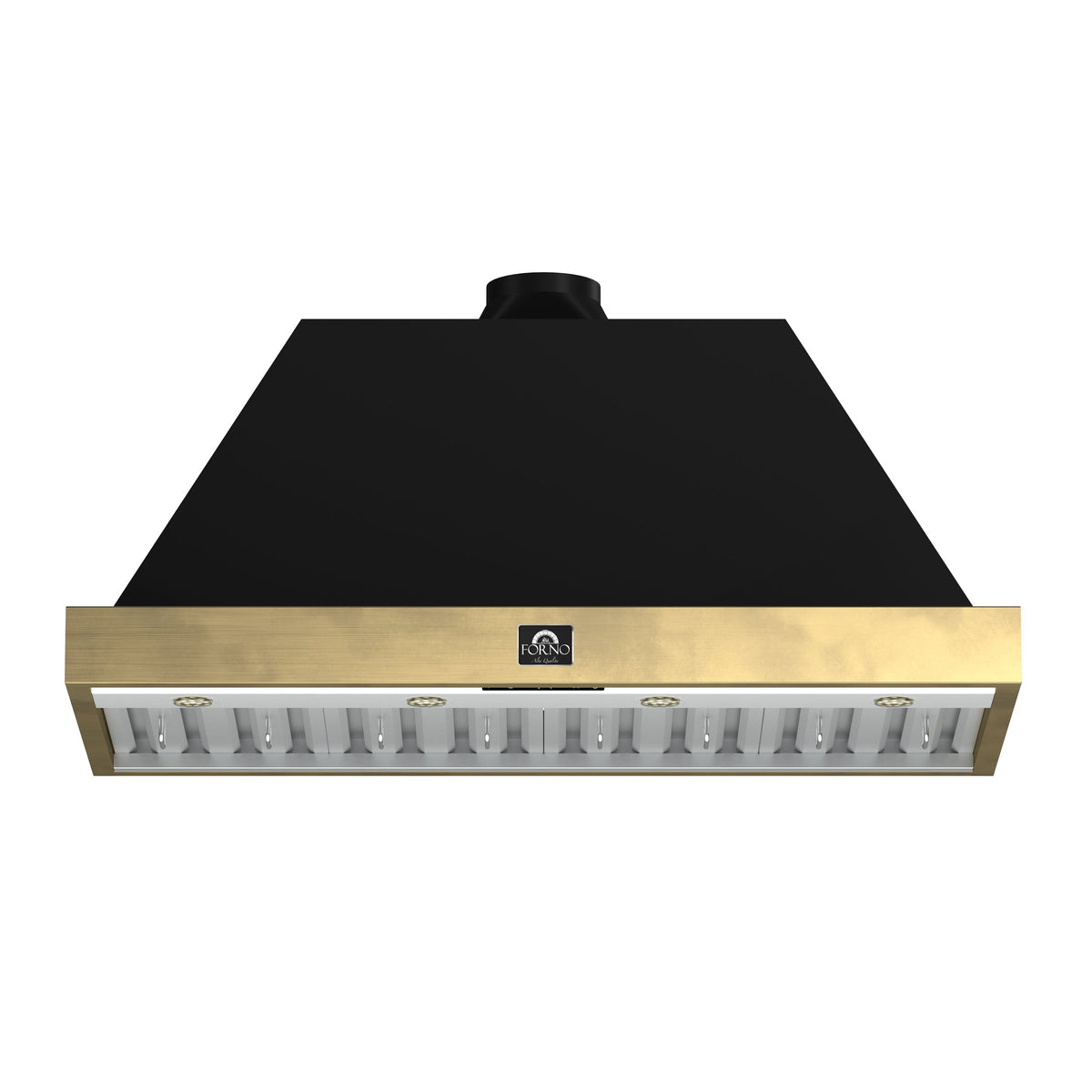 FORNO Vittorio 48-Inch Wall-Mount Range Hood, 600 CFM, Black with Antique Brass Trim, Remote Control (Model FRHWM5078-48BLK)