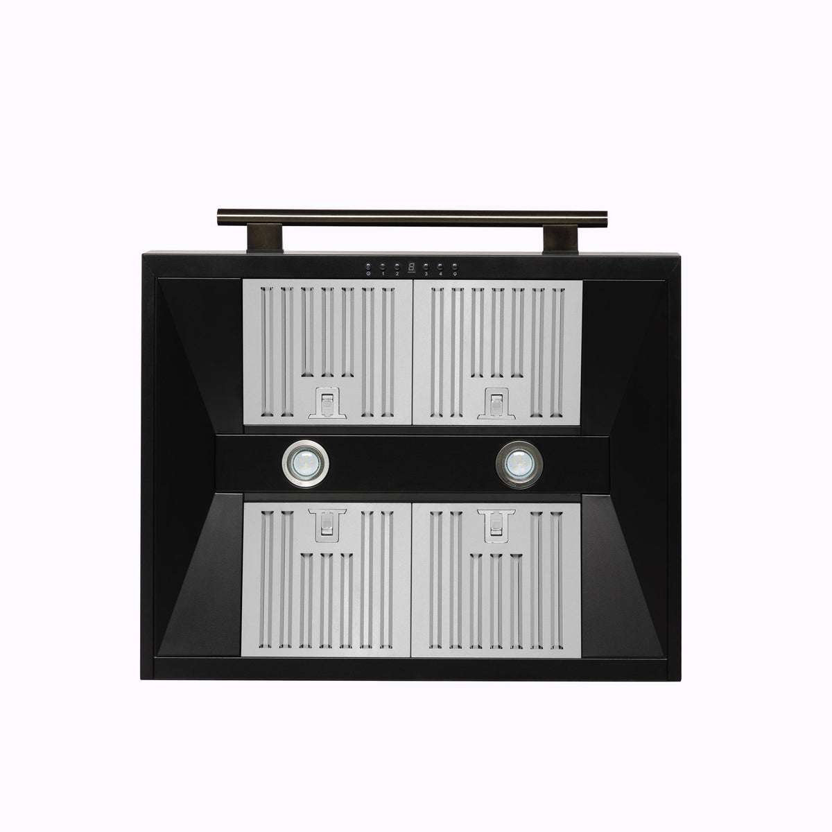 Forno Aria 30-Inch Wall-Mounted Convertible Range Hood, 600 CFM, Black with Antique Brass Accents (Model FRHWM5095-30BLK)