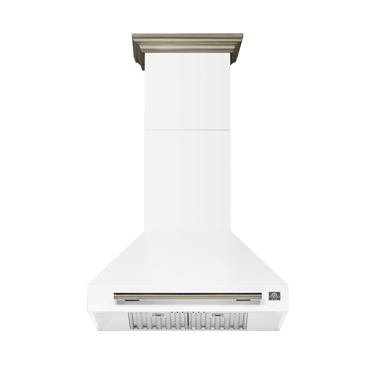 FORNO Aria 30-Inch Wall-Mount Convertible Range Hood, 600 CFM, White with Antique Brass Accents (Model FRHWM5095-30WHT)