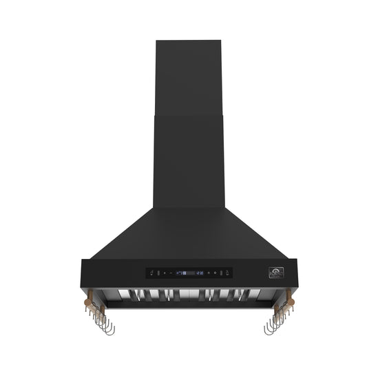 Forno Venezia 30-Inch Wall-Mount Ducted Range Hood, 370 CFM, Touch Controls, LED Lights, Black with Antique Brass Accents (FRHWM5503-30BLK)