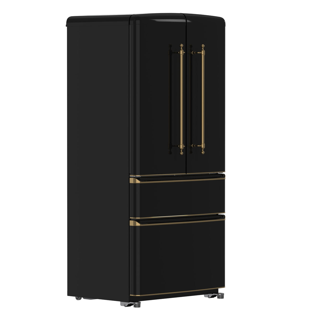 Forno Espresso Luigi 33-Inch French Door Refrigerator, 18 Cu. Ft., Black with Antique Brass Handles (Model FFFFD1791-33BLK)