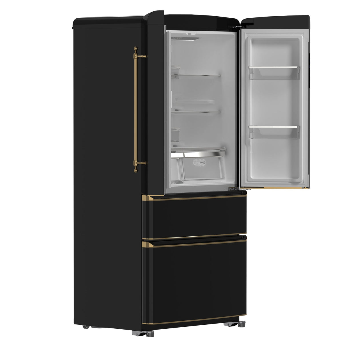 Forno Espresso Luigi 33-Inch French Door Refrigerator, 18 Cu. Ft., Black with Antique Brass Handles (Model FFFFD1791-33BLK)