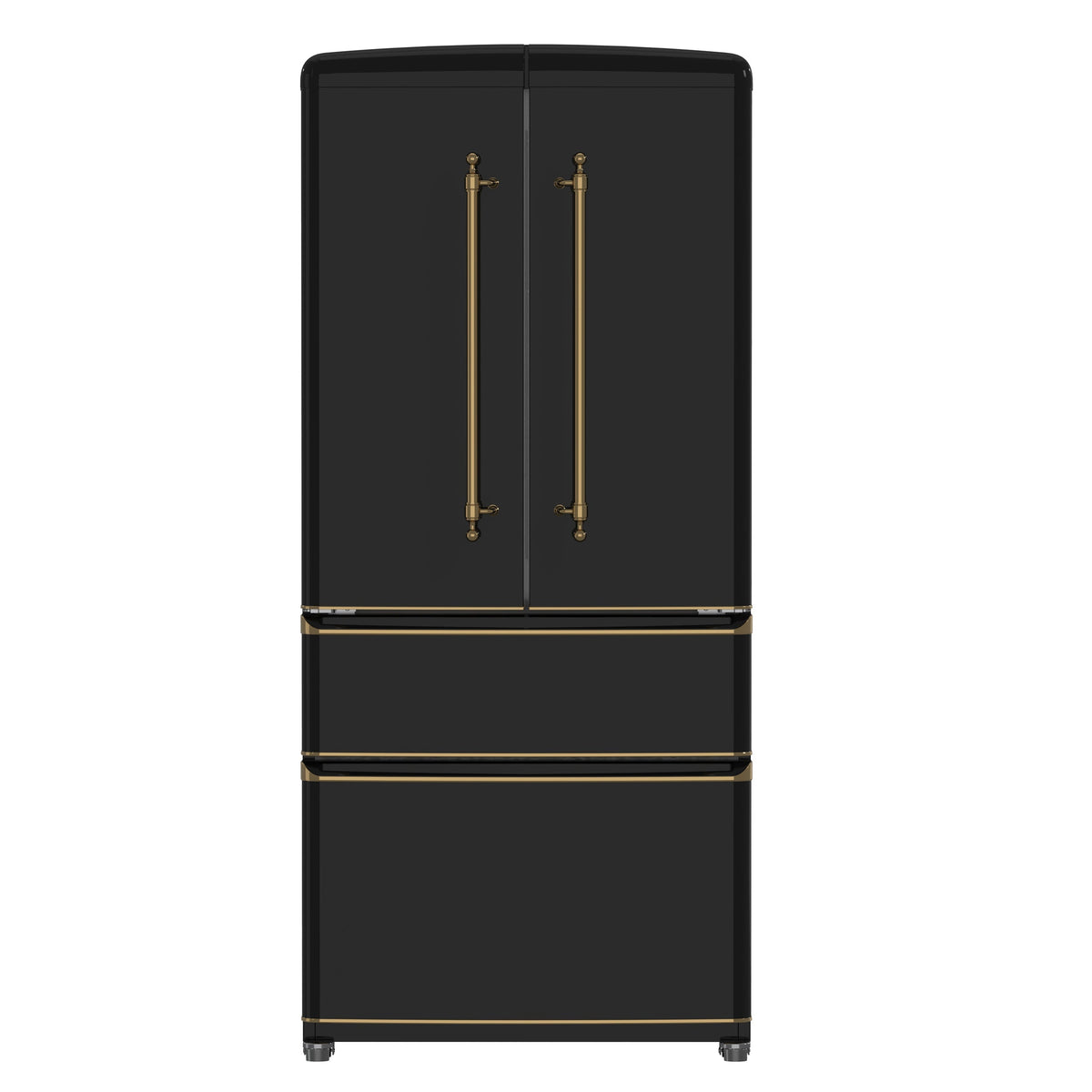 Forno Espresso Luigi 33-Inch French Door Refrigerator, 18 Cu. Ft., Black with Antique Brass Handles (Model FFFFD1791-33BLK)
