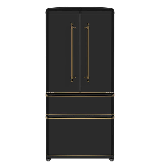 Forno Espresso Luigi 33-Inch French Door Refrigerator, 18 Cu. Ft., Black with Antique Brass Handles (Model FFFFD1791-33BLK)