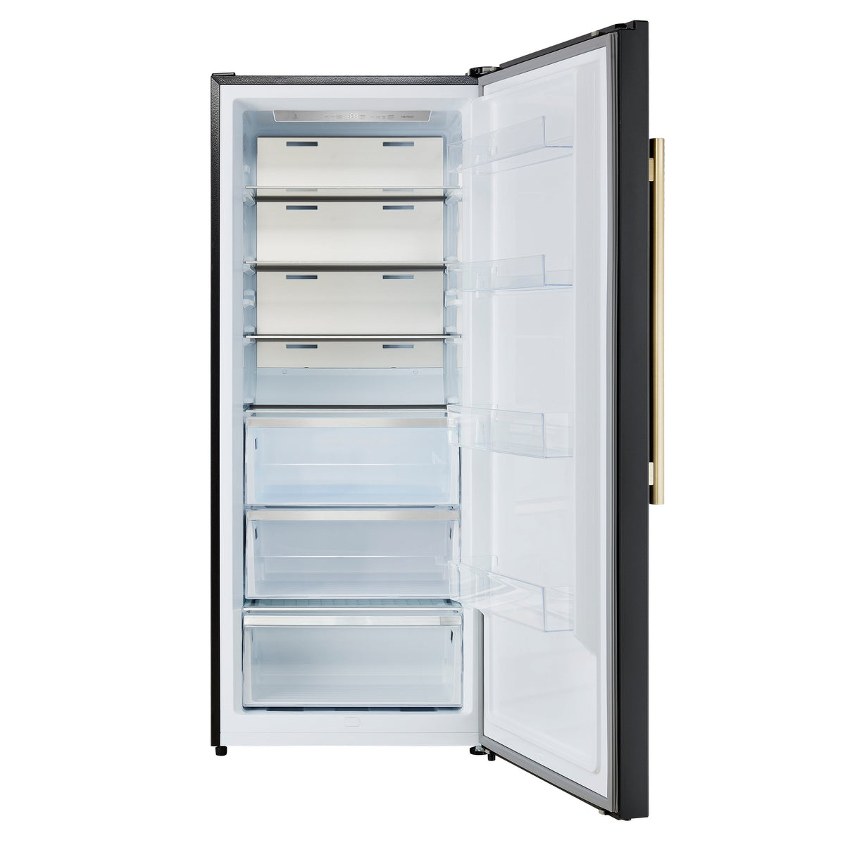 FORNO Maderno 28-Inch Convertible Upright Freezer Refrigerator, 13.6 cu. ft., Right-Swing Door, Black with Antique Brass Handle (Model FFFFD1722-28BLK-RS)