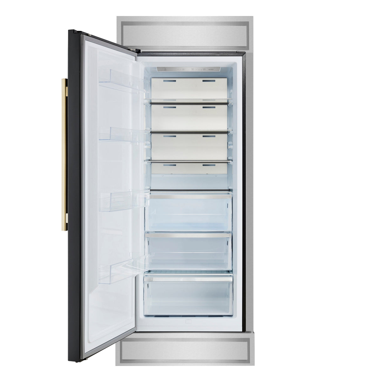 FORNO Maderno 32-Inch Built-In Convertible Refrigerator/Freezer, 13.6 Cu. Ft., Left-Hinged Door, Black with Antique Brass Handle, Model FFFFD1722-32LMG-BLK