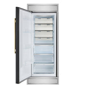 FORNO Maderno 32-Inch Built-In Convertible Refrigerator/Freezer, 13.6 Cu. Ft., Left-Hinged Door, Black with Antique Brass Handle, Model FFFFD1722-32LMG-BLK