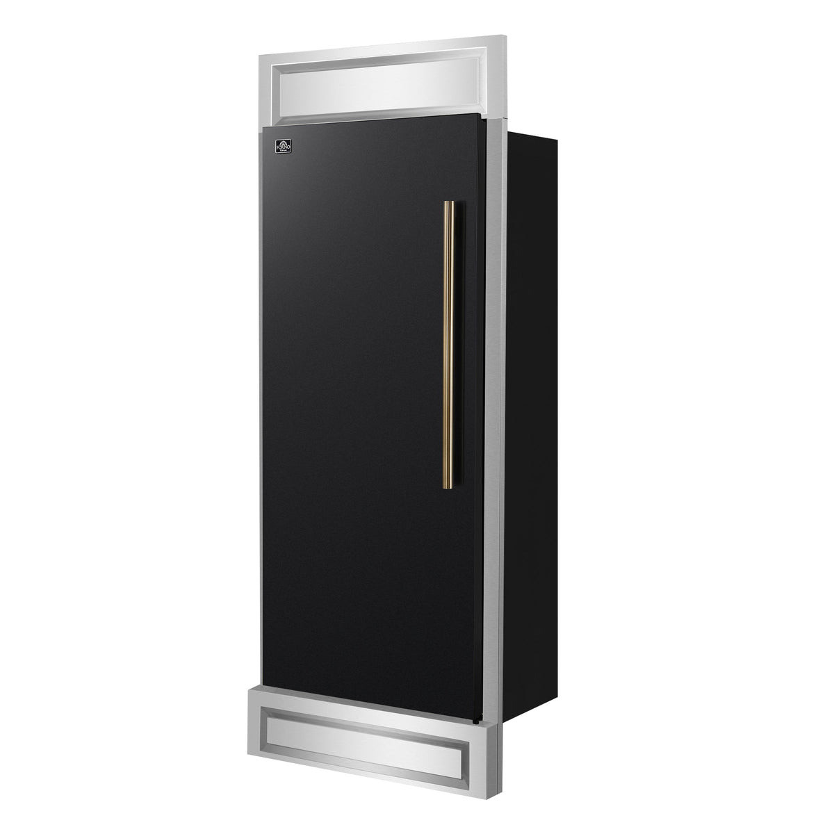 FORNO Maderno 32-Inch Built-In Convertible Refrigerator/Freezer, 13.6 Cu. Ft., Left-Hinged Door, Black with Antique Brass Handle, Model FFFFD1722-32LMG-BLK