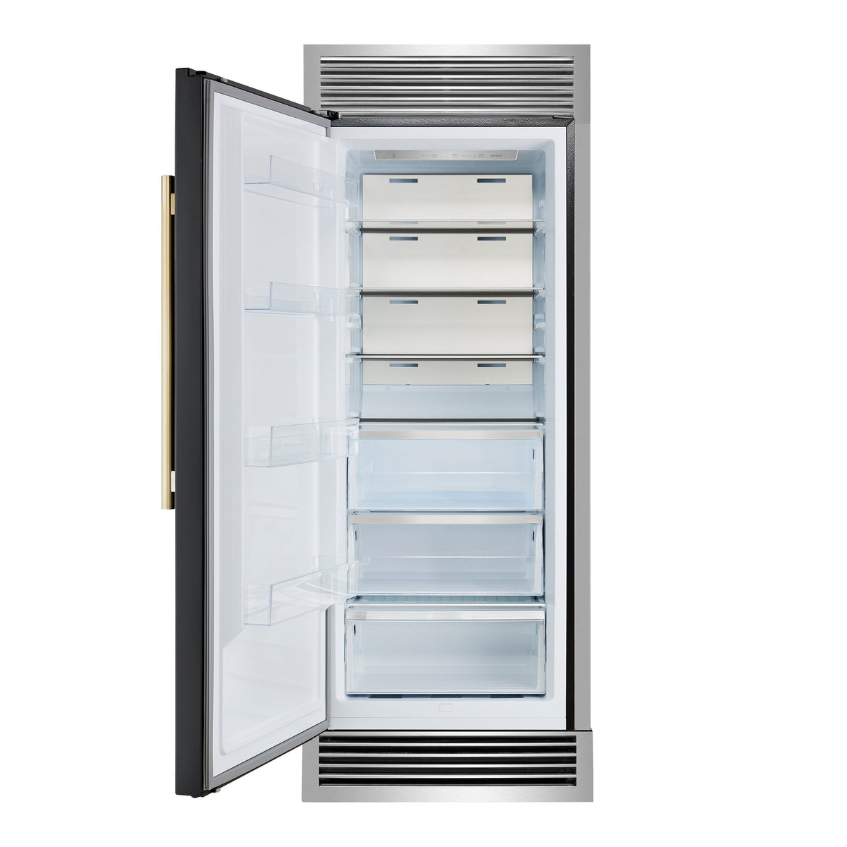 FORNO Maderno 32-Inch Built-In Convertible Refrigerator Freezer, 13.6 Cu. Ft., Left Swing, Black with Antique Brass Handle, Grill Trim (FFFFD1722-32LSG-BLK)