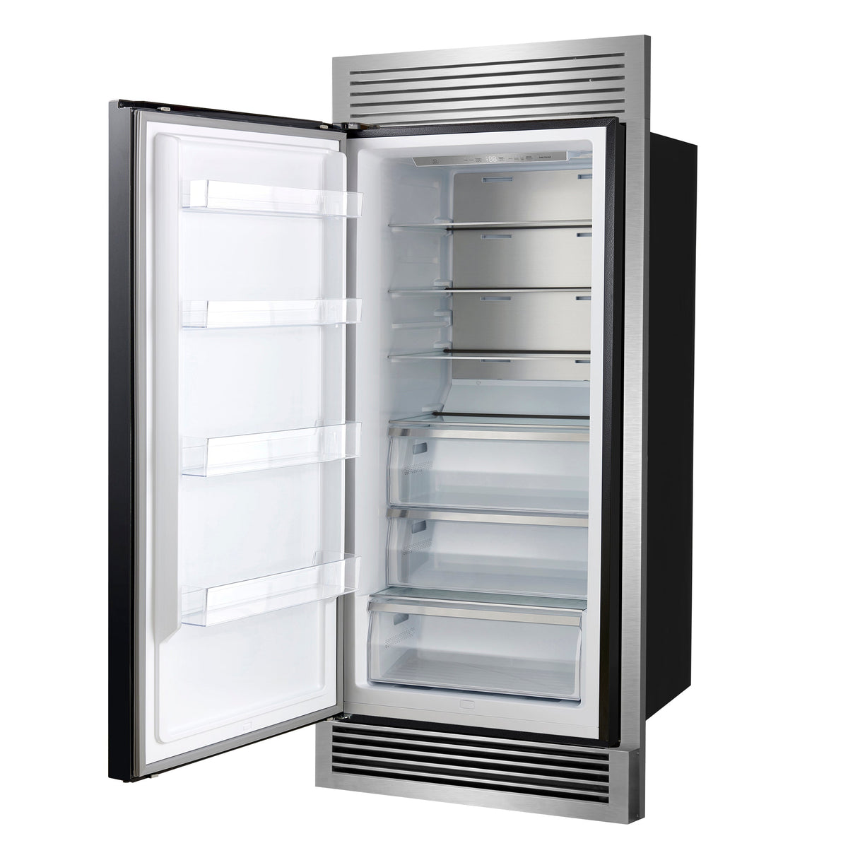 FORNO Maderno 32-Inch Built-In Convertible Refrigerator Freezer, 13.6 Cu. Ft., Left Swing, Black with Antique Brass Handle, Grill Trim (FFFFD1722-32LSG-BLK)