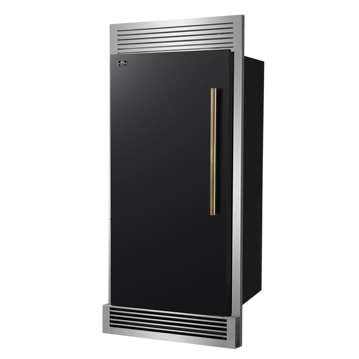 FORNO Maderno 32-Inch Built-In Convertible Refrigerator Freezer, 13.6 Cu. Ft., Left Swing, Black with Antique Brass Handle, Grill Trim (FFFFD1722-32LSG-BLK)