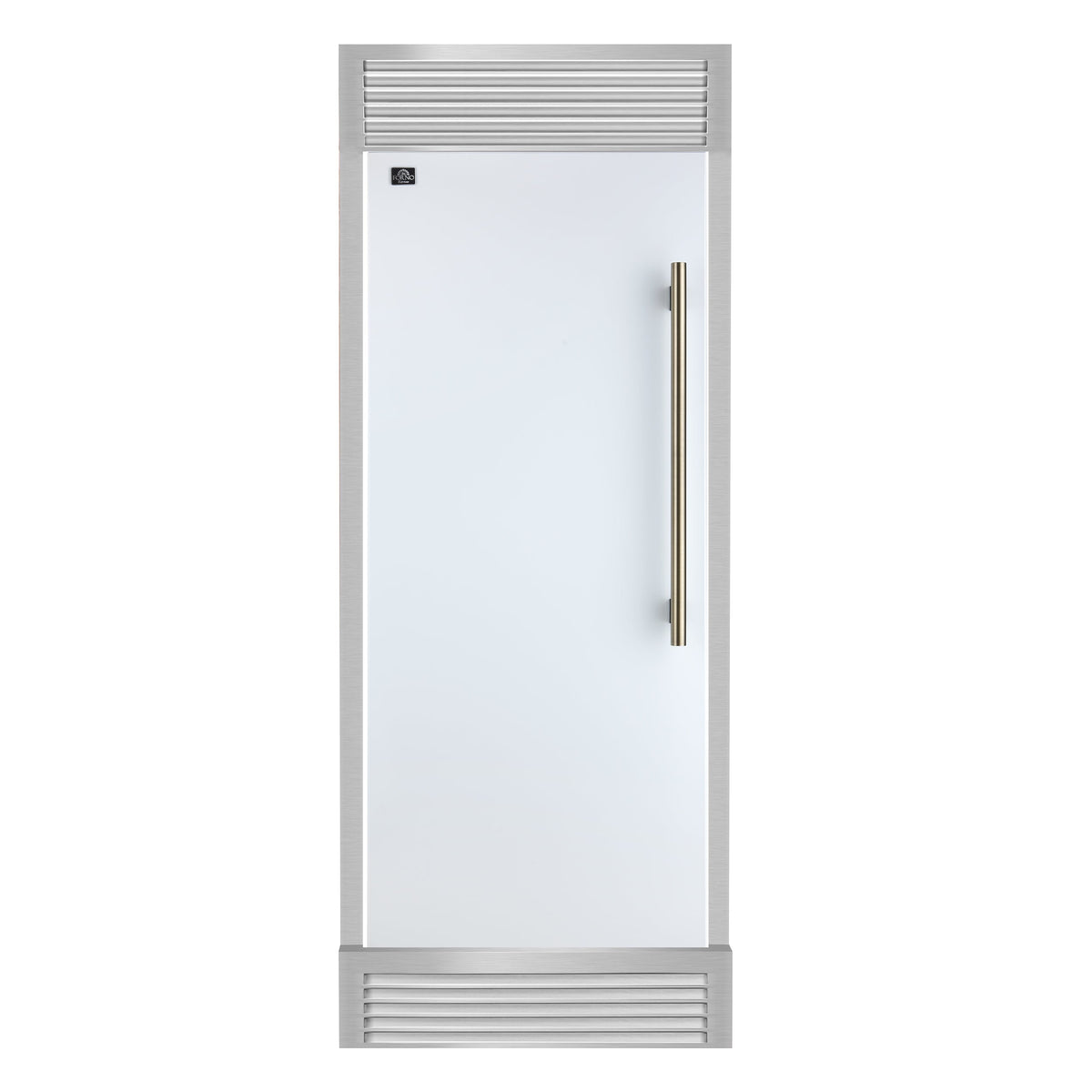 FORNO Maderno 32-Inch Built-In Convertible Refrigerator Freezer, 13.6 cu. ft., Left Swing, White with Antique Brass Handle, Model FFFFD1722-32LSG-WHT