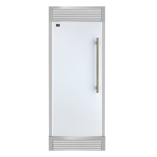 FORNO Maderno 32-Inch Built-In Convertible Refrigerator Freezer, 13.6 cu. ft., Left Swing, White with Antique Brass Handle, Model FFFFD1722-32LSG-WHT
