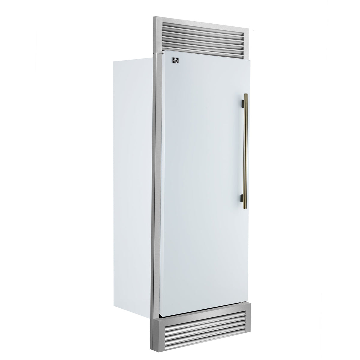 FORNO Maderno 32-Inch Built-In Convertible Refrigerator Freezer, 13.6 cu. ft., Left Swing, White with Antique Brass Handle, Model FFFFD1722-32LSG-WHT