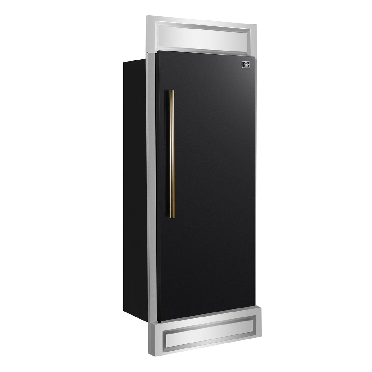 FORNO Maderno 32-Inch Built-In Convertible Refrigerator Freezer, 13.6 cu. ft., Right Swing, Black with Antique Brass Handle, Model FFFFD1722-32RMG-BLK
