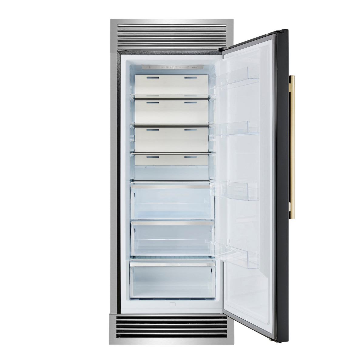FORNO Maderno 32-Inch Built-In Convertible Refrigerator Freezer, 13.6 Cu Ft, Right-Hinge, Black with Antique Brass Handle, Trim Kit, Model FFFFD1722-32RSG-BLK