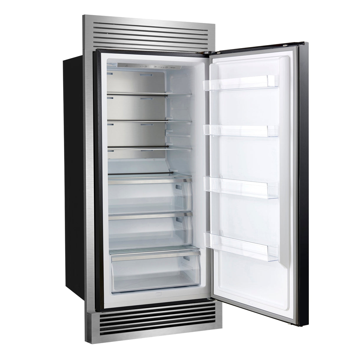 FORNO Maderno 32-Inch Built-In Convertible Refrigerator Freezer, 13.6 Cu Ft, Right-Hinge, Black with Antique Brass Handle, Trim Kit, Model FFFFD1722-32RSG-BLK