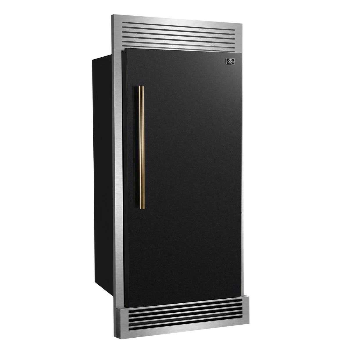 FORNO Maderno 32-Inch Built-In Convertible Refrigerator Freezer, 13.6 Cu Ft, Right-Hinge, Black with Antique Brass Handle, Trim Kit, Model FFFFD1722-32RSG-BLK