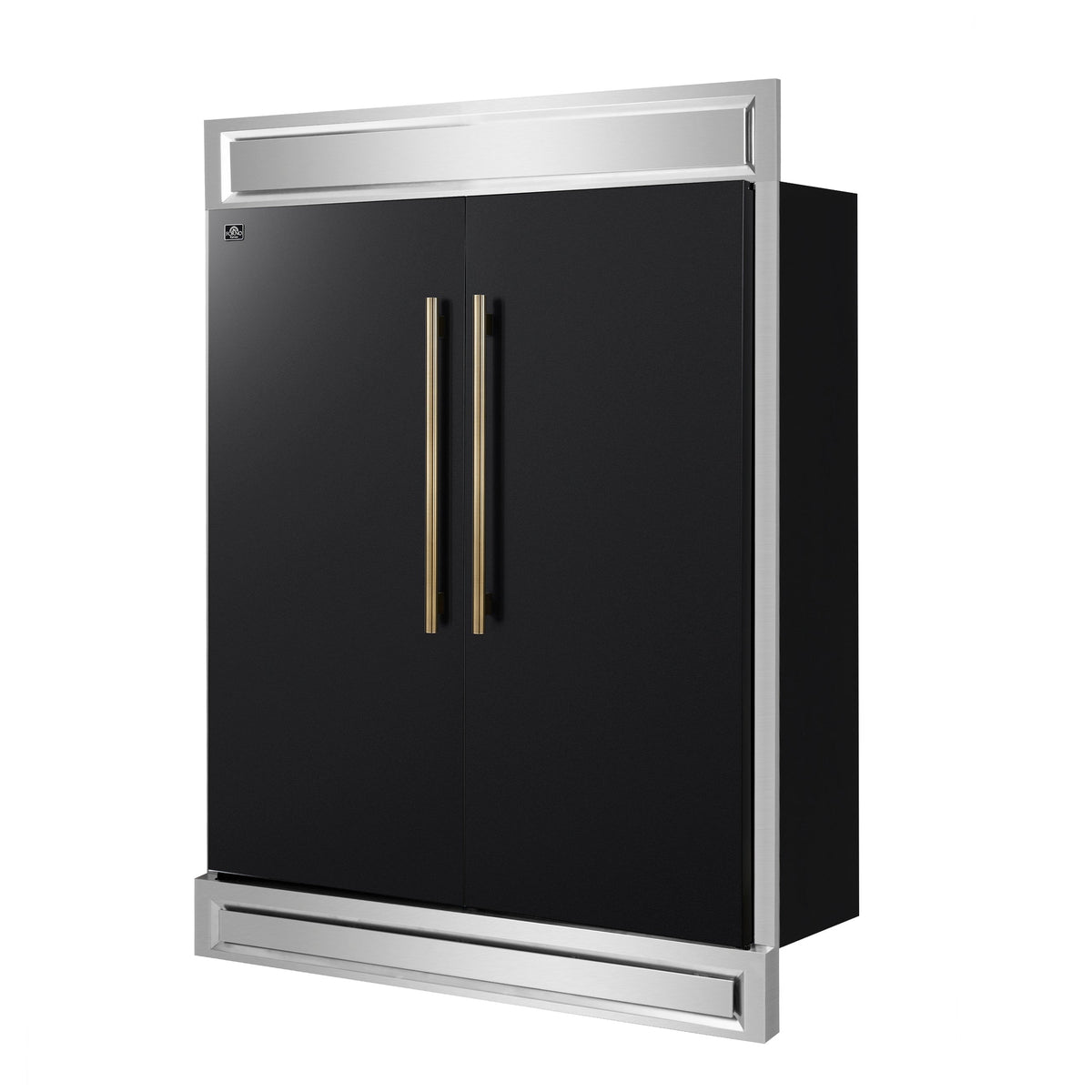 Forno Maderno 60-Inch Convertible Refrigerator and Freezer Combo, 27.2 Cu. Ft., Black with Antique Brass Handles, Trim Kit Included (Model FFFFD1722-60MG-BLK)