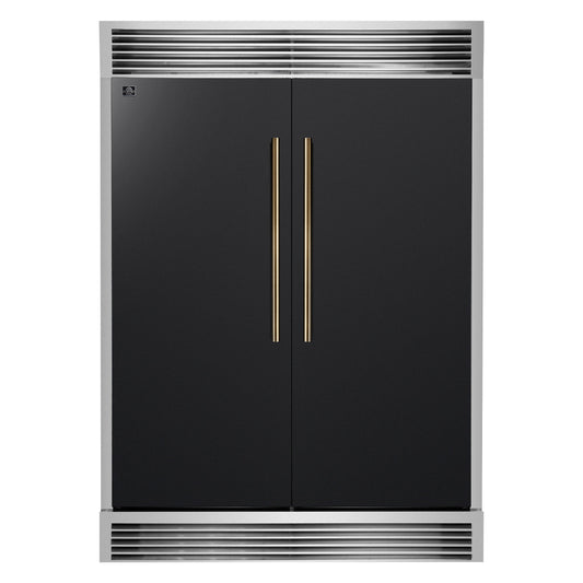 FORNO Maderno 60 in. 27.2 cu. ft. Convertible Refrigerator Freezer Combo with Grill Trim Kit, Black with Antique Brass Handles (Model FFFFD1722-60SG-BLK)