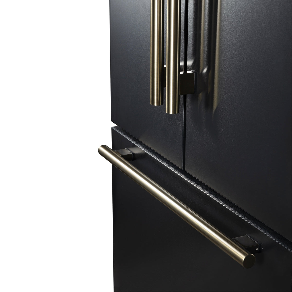 Forno Rivello 36-Inch French Door Refrigerator, Standard Depth, Water & Ice Dispenser, Black with Antique Brass Accents (Model FFFFD1783-36BLK)