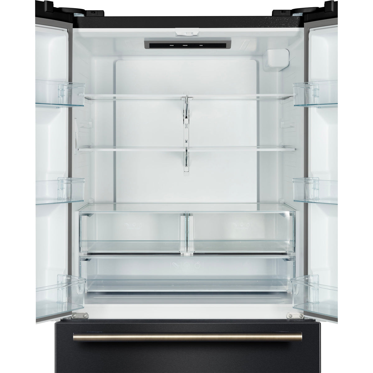 Forno Rivello 36-Inch French Door Refrigerator, Standard Depth, Water & Ice Dispenser, Black with Antique Brass Accents (Model FFFFD1783-36BLK)