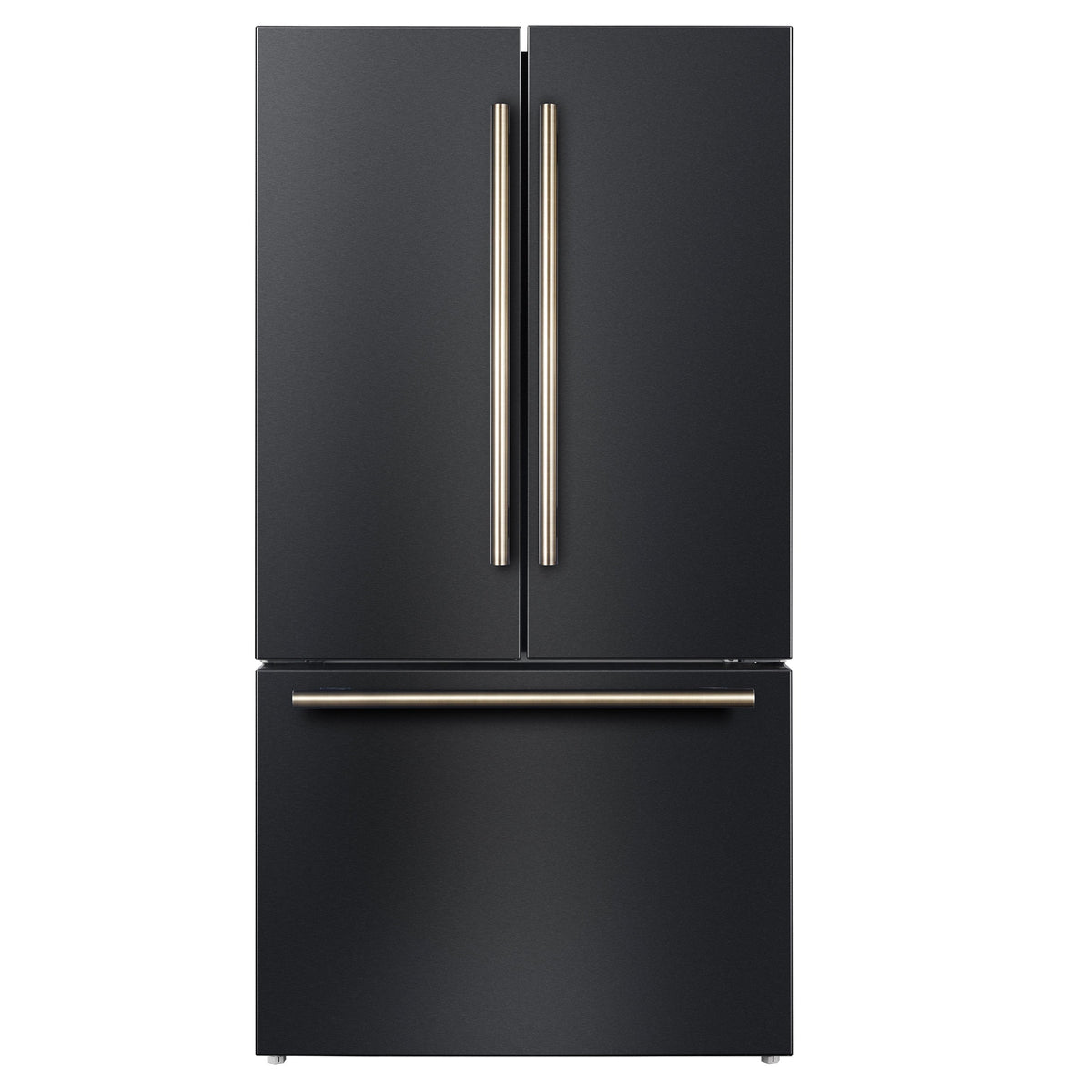 Forno Rivello 36-Inch French Door Refrigerator, Standard Depth, Water & Ice Dispenser, Black with Antique Brass Accents (Model FFFFD1783-36BLK)