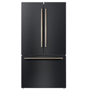 Forno Rivello 36-Inch French Door Refrigerator, Standard Depth, Water & Ice Dispenser, Black with Antique Brass Accents (Model FFFFD1783-36BLK)