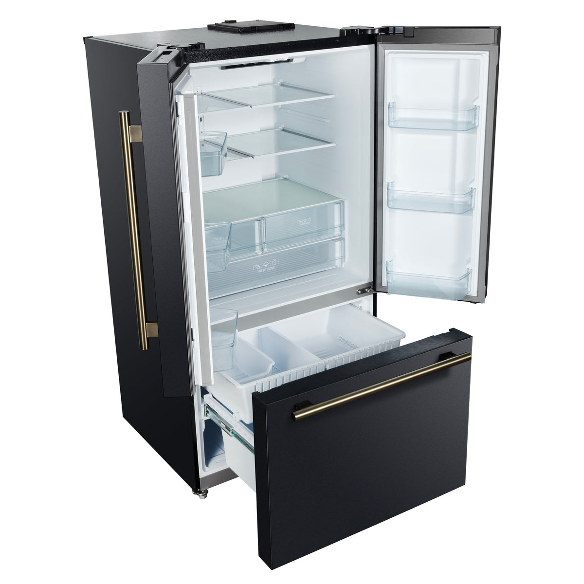 Forno Rivello 36-Inch French Door Refrigerator, Standard Depth, Water & Ice Dispenser, Black with Antique Brass Accents (Model FFFFD1783-36BLK)