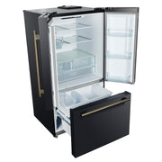 Forno Rivello 36-Inch French Door Refrigerator, Standard Depth, Water & Ice Dispenser, Black with Antique Brass Accents (Model FFFFD1783-36BLK)
