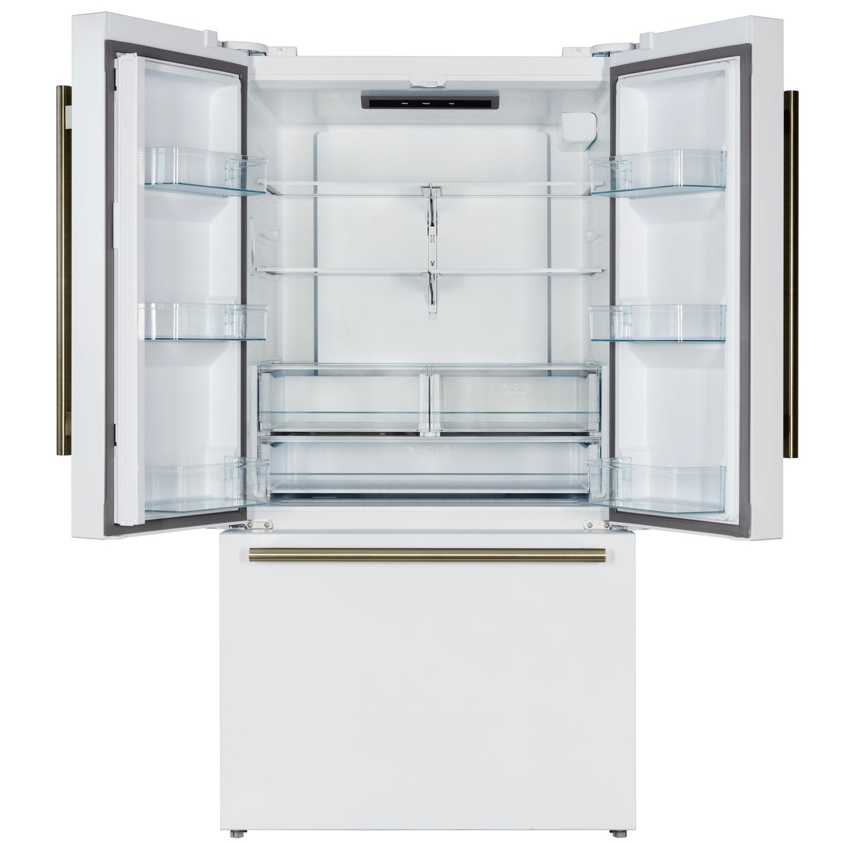FORNO Rivello 36 in French Door Refrigerator, Standard Depth, Water & Ice Dispenser, White with Antique Brass Handles (Model FFFFD1783-36WHT)