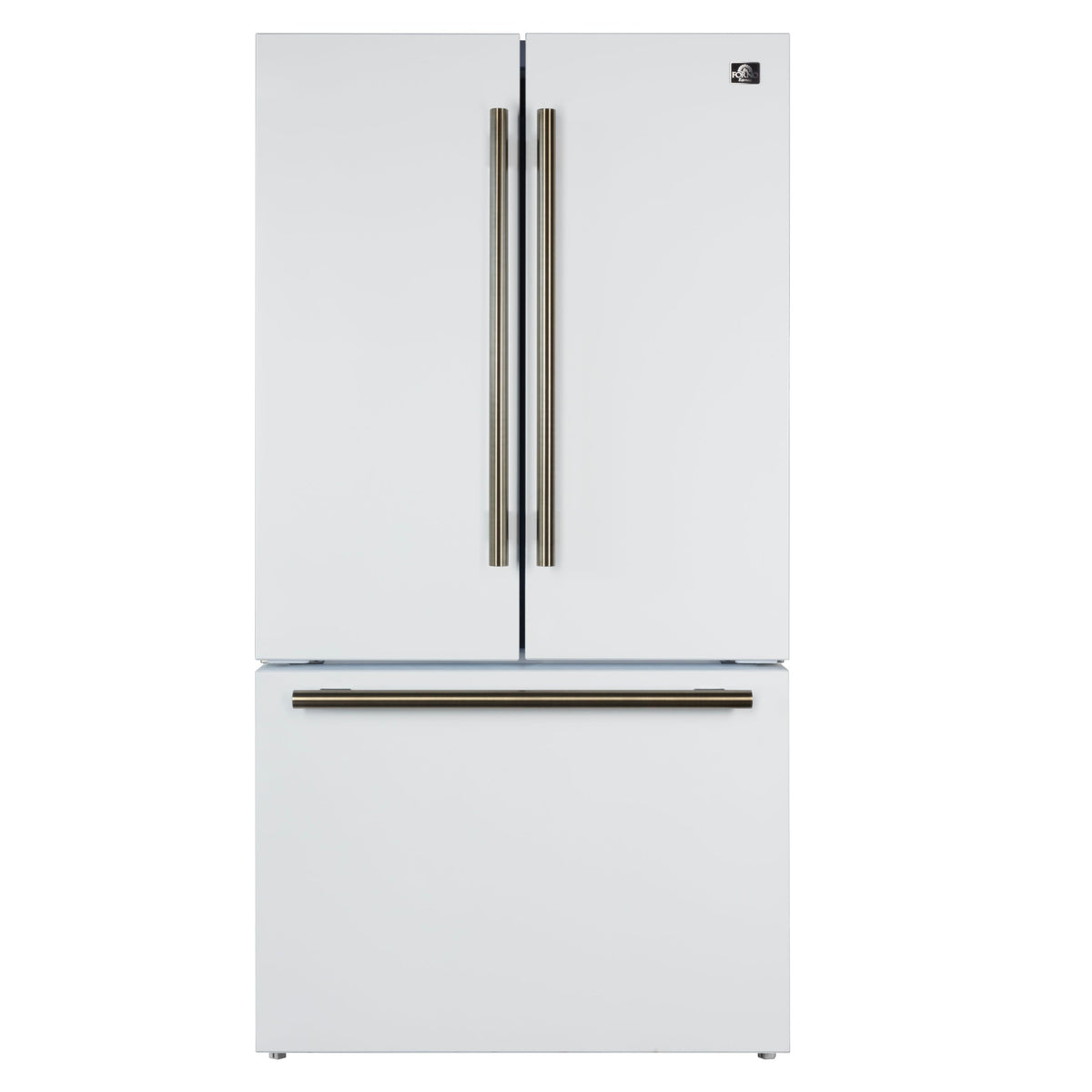 FORNO Rivello 36 in French Door Refrigerator, Standard Depth, Water & Ice Dispenser, White with Antique Brass Handles (Model FFFFD1783-36WHT)