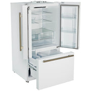 FORNO Rivello 36 in French Door Refrigerator, Standard Depth, Water & Ice Dispenser, White with Antique Brass Handles (Model FFFFD1783-36WHT)