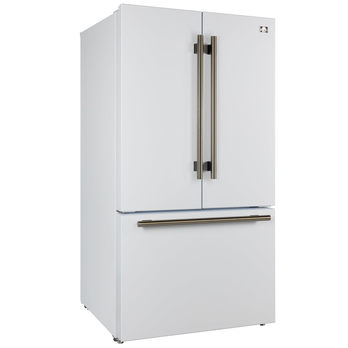 FORNO Rivello 36 in French Door Refrigerator, Standard Depth, Water & Ice Dispenser, White with Antique Brass Handles (Model FFFFD1783-36WHT)