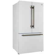 FORNO Rivello 36 in French Door Refrigerator, Standard Depth, Water & Ice Dispenser, White with Antique Brass Handles (Model FFFFD1783-36WHT)
