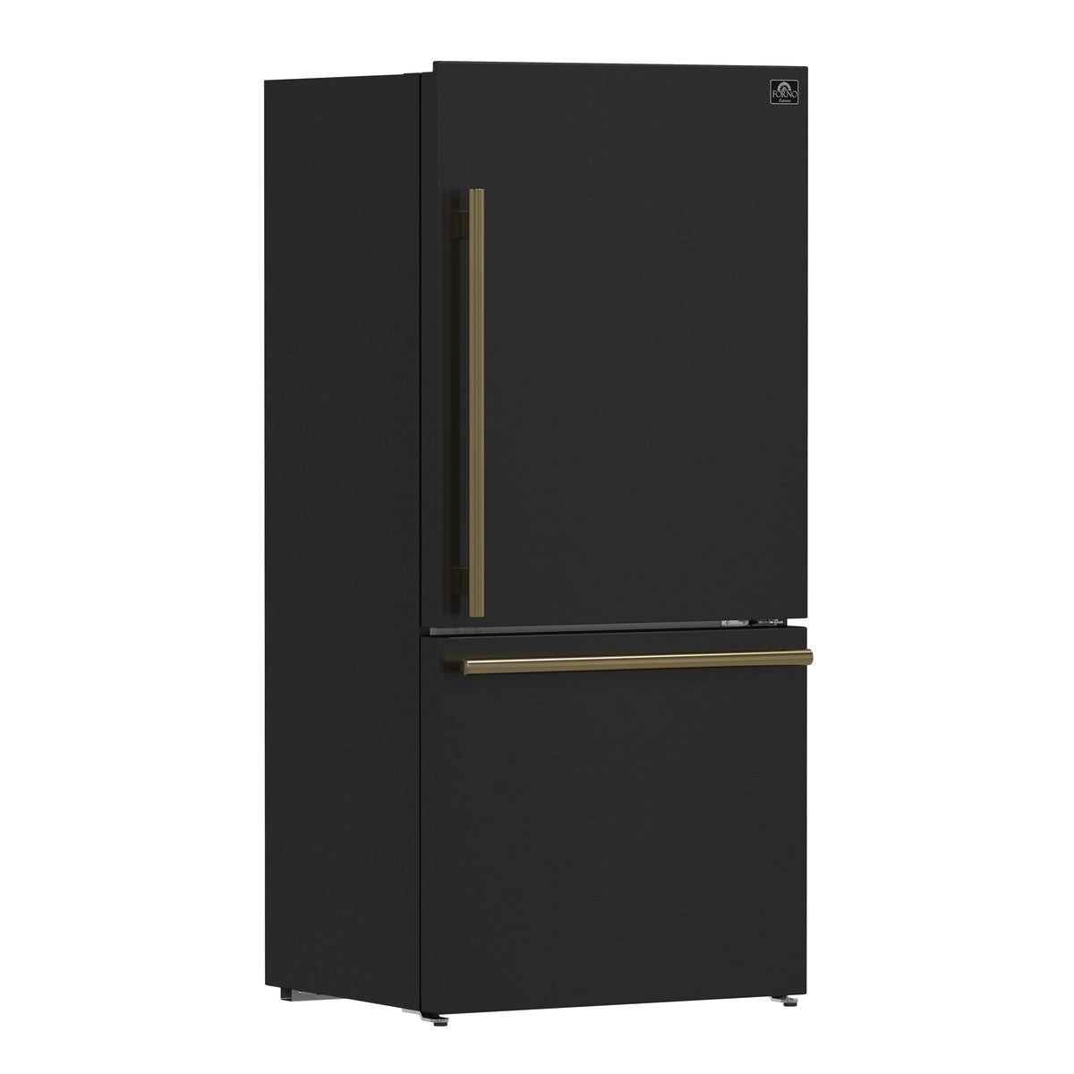 Forno Espresso Milano 31-Inch French Door Refrigerator with Bottom Freezer, 17.2 cu ft, Right-Hinged, Black with Antique Brass Handles (Model FFFFD1785-31BLK)