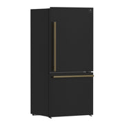 Forno Espresso Milano 31-Inch French Door Refrigerator with Bottom Freezer, 17.2 cu ft, Right-Hinged, Black with Antique Brass Handles (Model FFFFD1785-31BLK)
