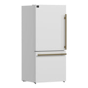 Forno Espresso Milano 31-Inch French Door Refrigerator with Bottom Freezer, 17.2 cu. ft., Left Swing, Ice Maker, White Finish with Antique Brass Handles (Model FFFFD1786-31WHT)