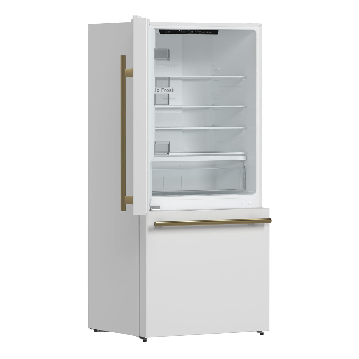 Forno Espresso Milano 31-Inch French Door Refrigerator with Bottom Freezer, 17.2 cu. ft., Left Swing, Ice Maker, White Finish with Antique Brass Handles (Model FFFFD1786-31WHT)