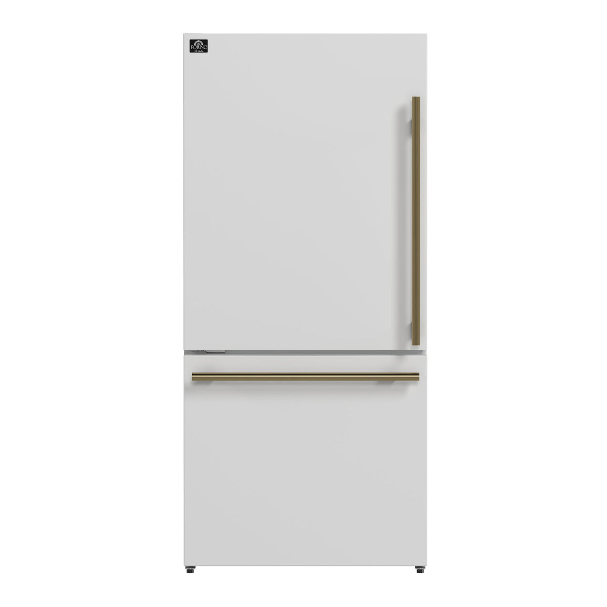 FORNO Espresso Milano 62 in. 34.4 cu. ft. Side-by-Side Refrigerator with Ice Maker, White with Antique Brass Accents (Model FFFFD1787-60WHT)