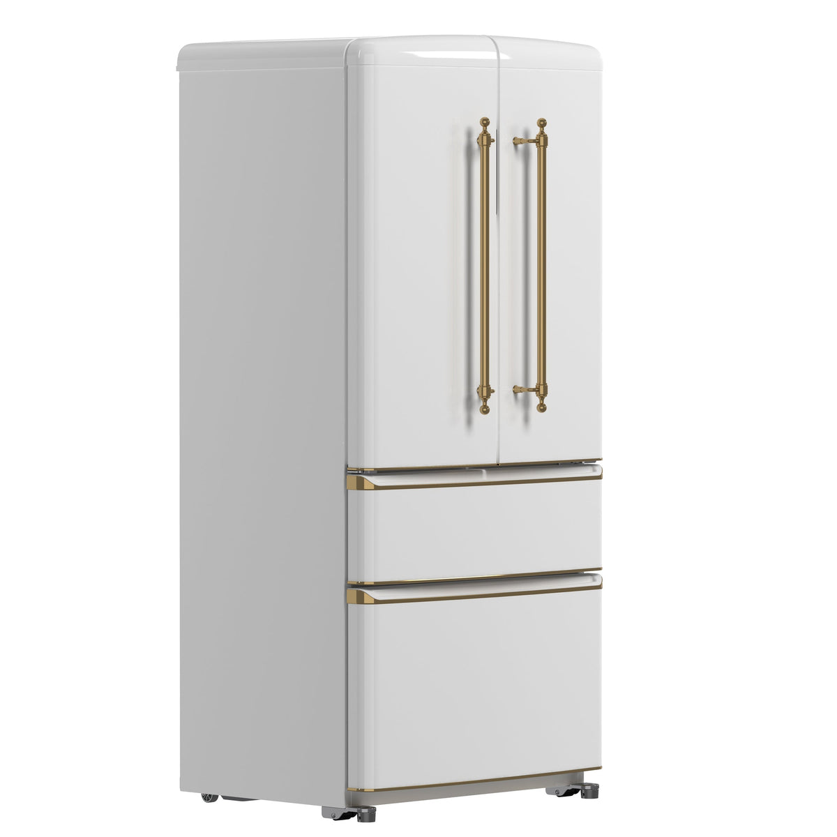 Forno Espresso Luigi 33-Inch French Door Refrigerator, 18 cu. ft., White, Antique Brass Handles, Model FFFFD1791-33WHT