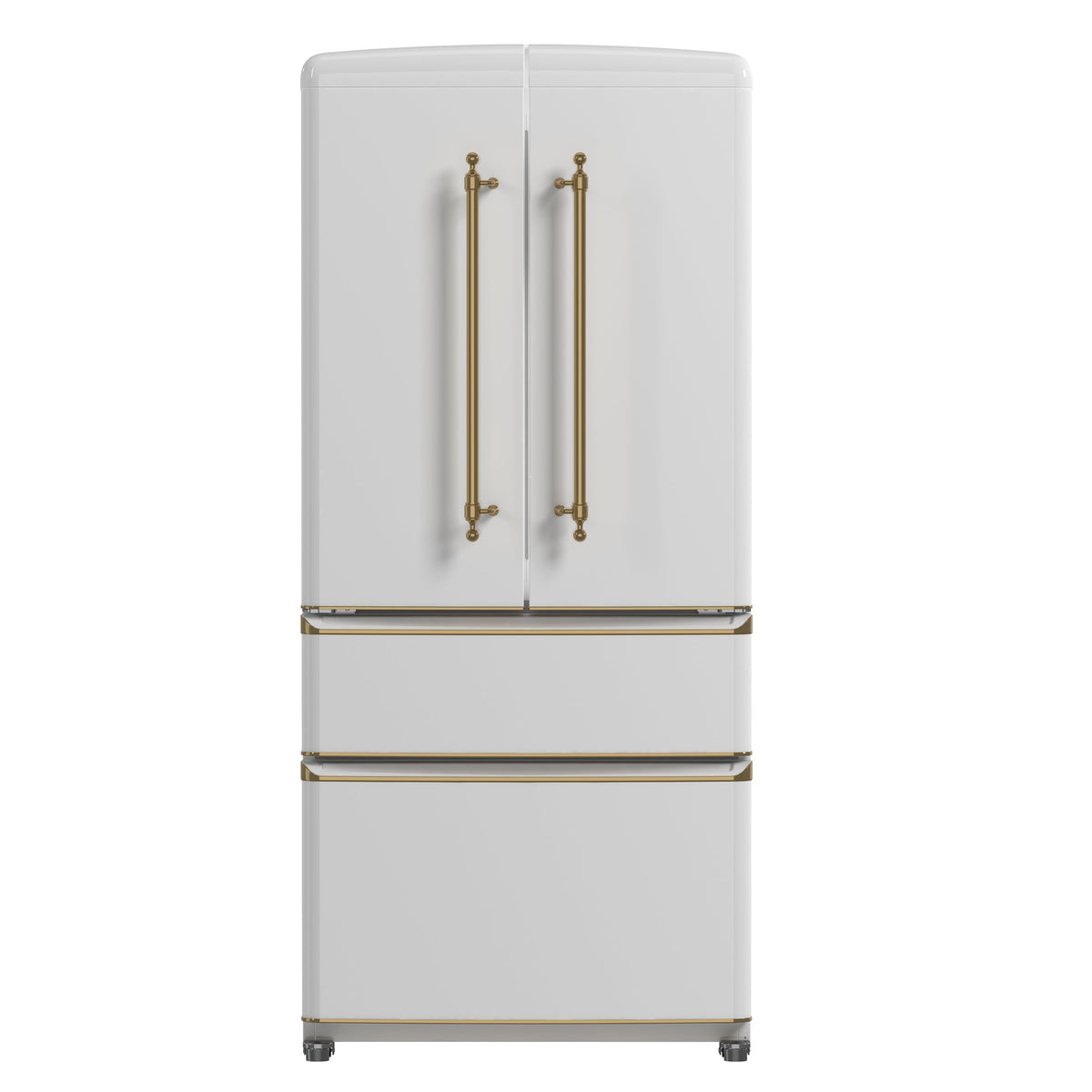 Forno Espresso Luigi 33-Inch French Door Refrigerator, 18 cu. ft., White, Antique Brass Handles, Model FFFFD1791-33WHT