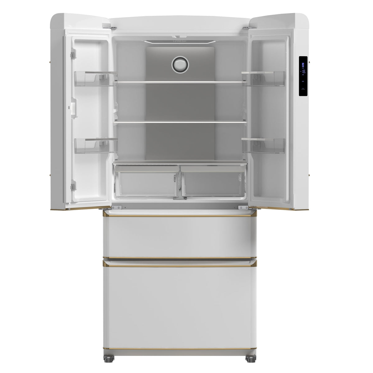 Forno Espresso Luigi 33-Inch French Door Refrigerator, 18 cu. ft., White, Antique Brass Handles, Model FFFFD1791-33WHT