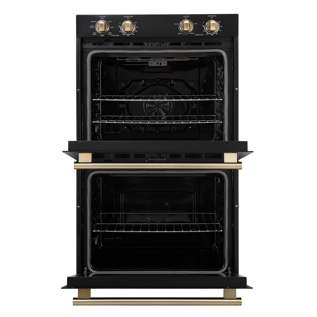Forno Espresso Vomero 30-Inch Electric Double Wall Oven, 10.0 cu. ft., Black with Antique Brass Accents (Model FBOEL1324-30BLK)