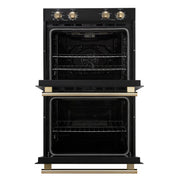 Forno Espresso Vomero 30-Inch Electric Double Wall Oven, 10.0 cu. ft., Black with Antique Brass Accents (Model FBOEL1324-30BLK)